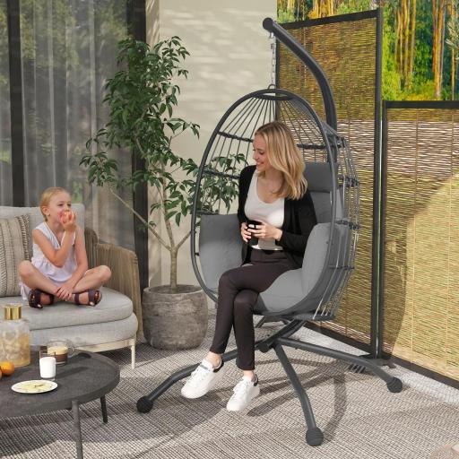 Silla Colgante con Soporte Cesta Plegable Cojín y Reposacabezas para Interior y Exterior Carga 120 kg Gris