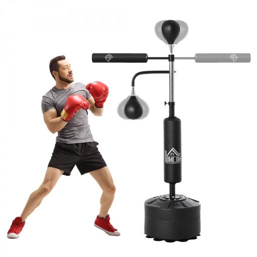 Saco de Boxeo de Pie 4 en 1 Ajustable en Altura con 2 Bolas Barra y Base Rellenable Agua o Arena 88x50x160-230 cm Negro [8]