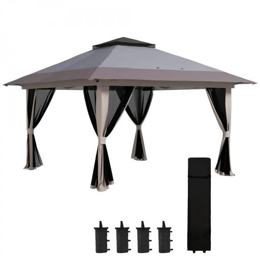 Carpa Plegable Pop-up con Altura Ajustable Protección UV50+ Doble Techo y Mosquiteras 4x4x2,8 m Gris Claro [8]