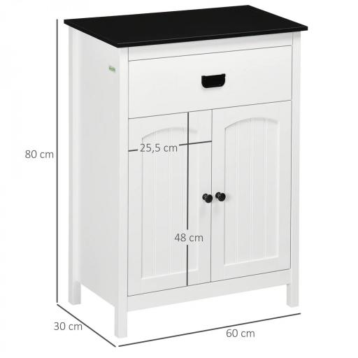 Armario Auxiliar de Baño Estilo Moderno con 1 Cajón 2 Puertas y Estante para Lavabo Ducha 60x30x80 cm Blanco. [1]