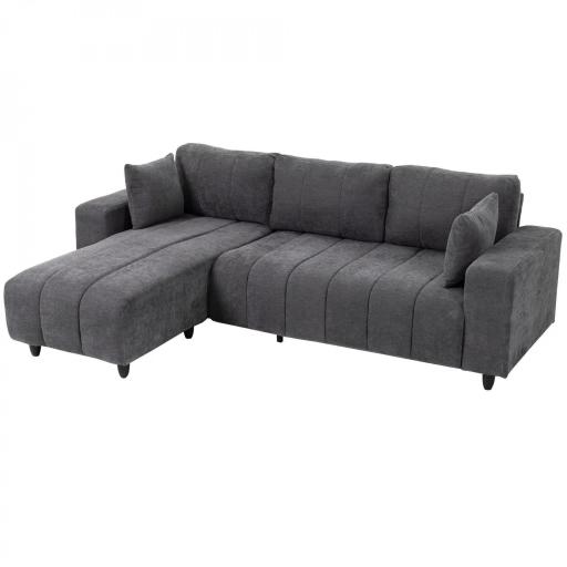 Sofá Chaise Longue Reversible de 3 Plazas 2 Almohadas Tapizado en Lino Marco de Acero 242x156x87 cm Gris Oscuro [9]