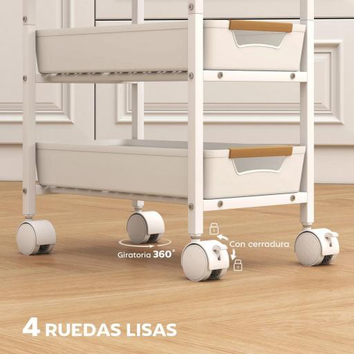 Carro de Cocina de 5 Niveles Carrito Auxiliar con Ruedas Tablero Efecto Madera Cajones Extraíbles 39,5x24x82 cm Blanco [4]