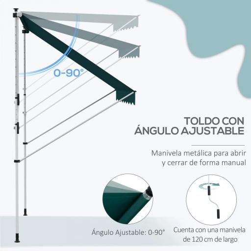 Toldo Manual Retráctil 200x150x170-280 cm para Balcón y Terraza con Altura Ajustable con Manivela Verde [5]