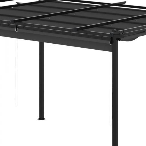 Pérgola de Jardín Cenador para Exterior con Techo Retráctil y 4 Cortinas Enrollables 4x3 m Gris Oscuro [3]