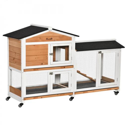 Conejera Exterior 157,4x53x99,5cm Jaula para Conejos Grande con Ruedas Techo Asfáltico Bandeja Extraíble y Rampa Natural [9]