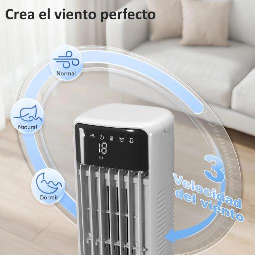 Climatizador Evaporativo de Torre 3 en 1 con Depósito de 9 L Oscilación 48° 3 Velocidades 3 Modos Temporizador Blanco [4]