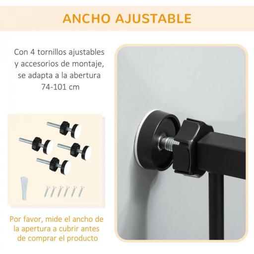Barrera de Seguridad Extensible con Puerta Pequeña Cierre Automático y Sistema de Doble Bloqueo 74-101x104,1 cm Negro [4]