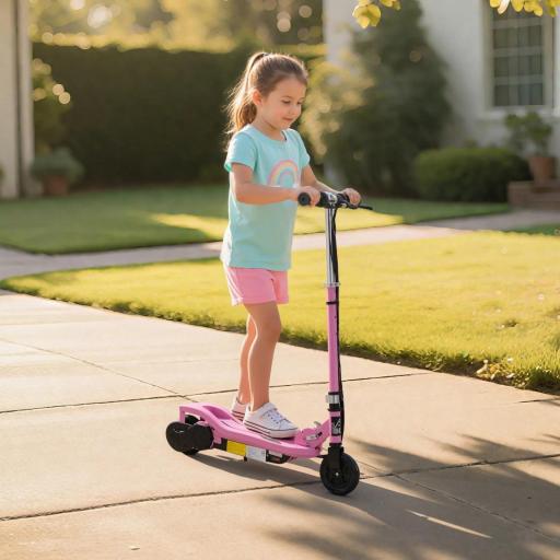 Patinete Eléctrico Plegable para Niños de 7-14 Años, Patinete Eléctrico con Velocidad Max. 12 km/h, Alcance de 8 km, Altura Ajustable, Freno de Mano, Rosa