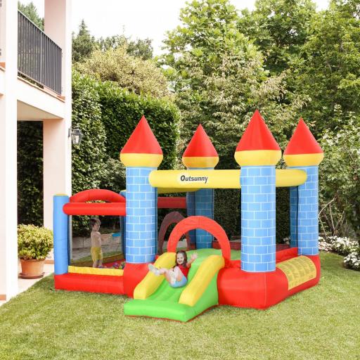 Castillo Hinchable para Niños con Tobogán Cama de Salto Inflador y Bolsa de Transporte para Interior y Exterior 280x260x210 cm Multicolor