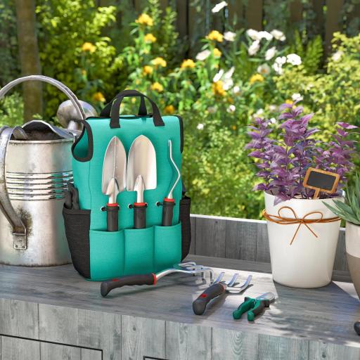 Juego de Herramientas Jardinería de 9 Piezas de Aluminio con Tijeras de Podar con Bloqueo Seguro Bolsa de Jardín Ligera