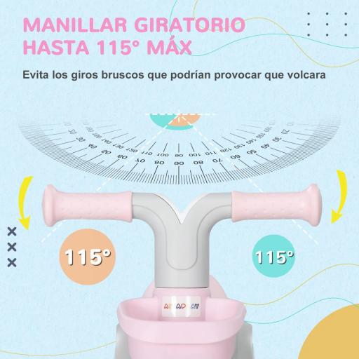 Bicicleta sin Pedales para Niños de 12-36 Meses con Asiento Ajustable Cesta y 4 Ruedas Silenciosas 56x27x39 cm Rosa [6]