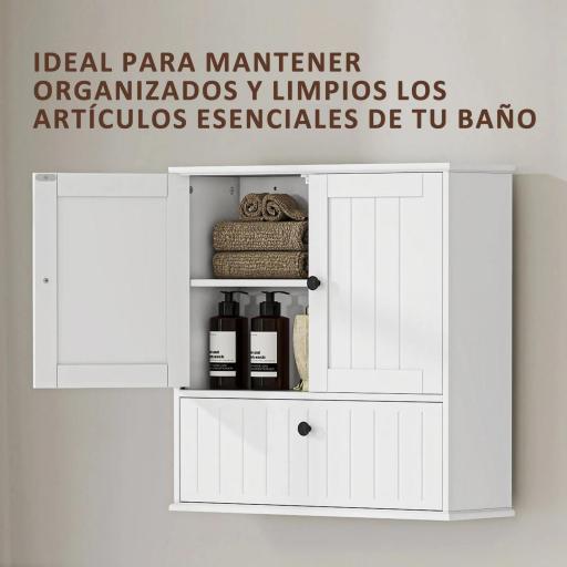 Armario de Baño de Pared Rústico con Estante Ajustable Doble Puerta y Puerta Abatible 60x19,5x60 cm Blanco [6]