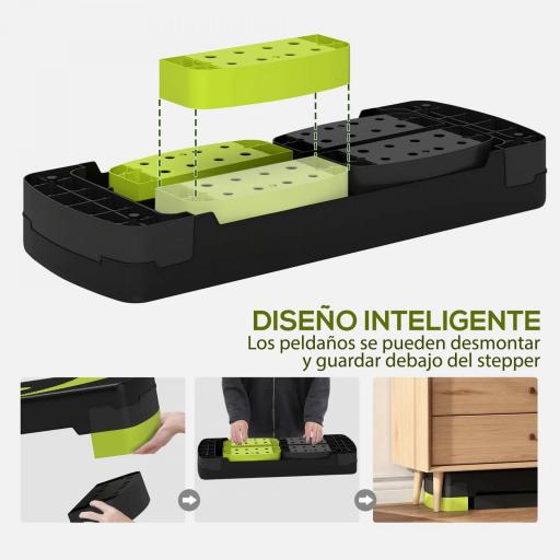 Step de Aeróbic para Fitness Antideslizante con Altura Regulable 3 Niveles 10/15/20 cm Carga 150 kg 80x31x20 cm Verde [4]