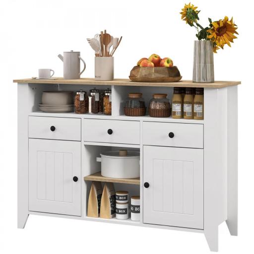 Aparador de Cocina Mesa para Televisores de 50 Pulgadas con 3 Cajones 2 Puertas 120x38x81,5 cm Blanco [2]