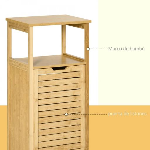 Mueble Auxiliar de Baño de Bambú Armario para Baño con 2 Estantes y 1 Cajón de Tela Extraíble Mueble de Almacenaje para Salón Cocina 40x30x86,5 cm Natural [5]