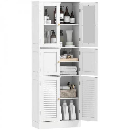 Columna de Baño Estrecha con Puertas de Vidrio Puertas de Lamas Estantes Ajustables 60x30x170 cm Blanco  [7]