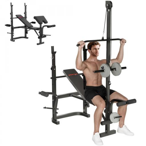 Banco de Musculación con Soporte para Barra Ajustable Extensión de Piernas Curl de Predicador y Mariposa para Gimnasio [8]