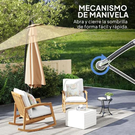 Parasol de Jardín Excéntrico Sombrilla con Funda para Sombrilla Protección UV 50+ y Base Cruzada Ø290x243 cm Caqui [2]