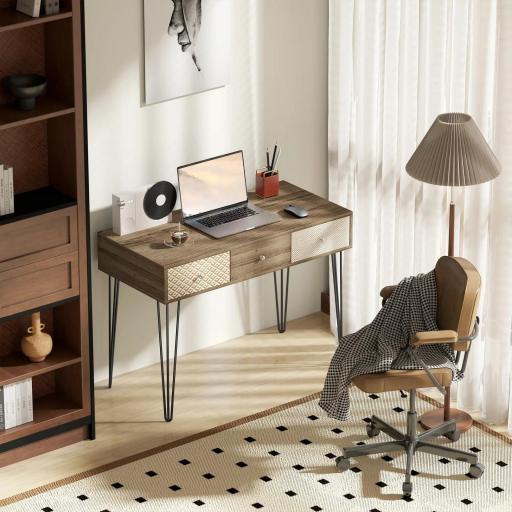 Escritorio Boho-Chic con Cajones Patas Horquilla y Encimera Espaciosa para Oficina Dormitorio Tocador 105x50x75cm Madera [4]