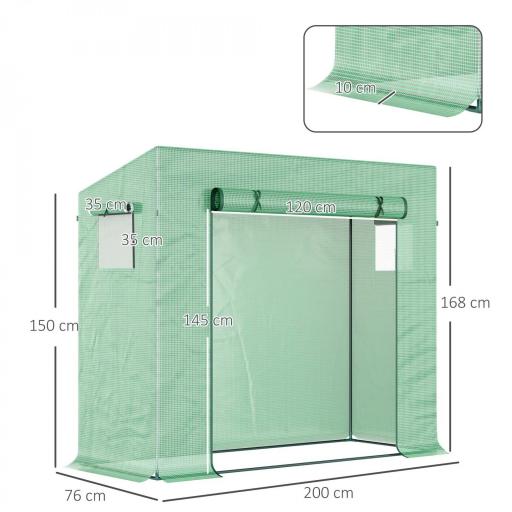 Invernadero de Exterior con Ventanas y Marco de Acero Invernadero para Cultivar Tomates Flores 200x76x168 cm Verde [1]