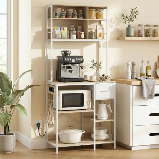 Estantería de Cocina Soporte de Microondas con Estantes y 6 Ganchos para Espacios Reducidos 80x40x181 cm Roble [0]