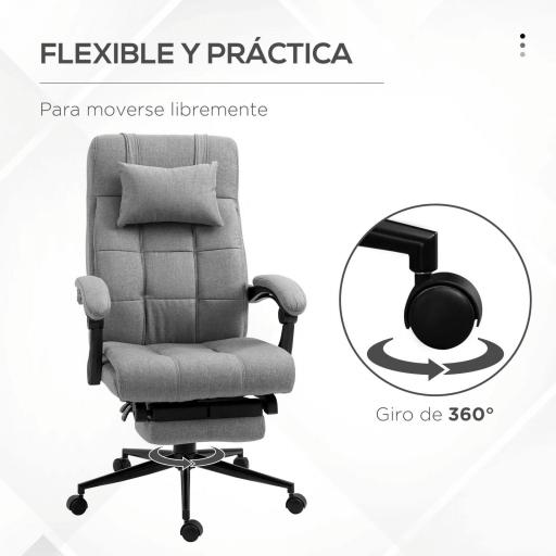 Silla de Escritorio Reclinable con Altura Ajustable Reposapiés Reposacabezas y Reposabrazos 66x76x112-120 cm Gris [4]