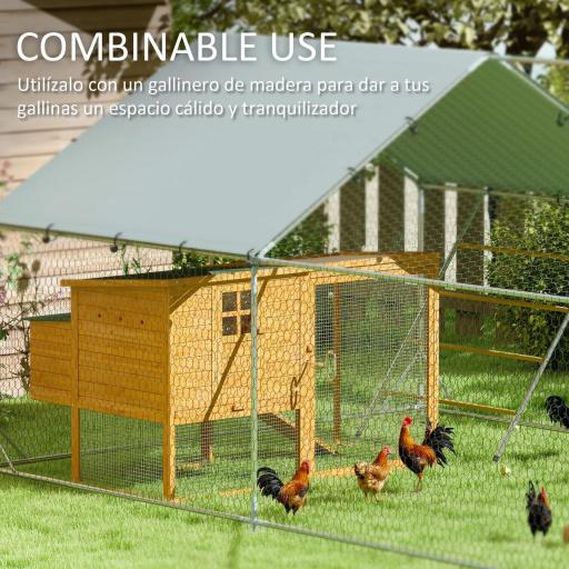 Gallinero Metálico de Exterior de 3x6m con Percha Multiusos Comedero Colgante Tipo Brocheta y Lona Protectora Resistente [2]