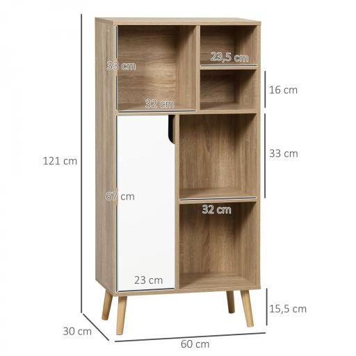 Mueble Aparador Alto Armario Auxiliar de Salón con 5 Compartimentos y 1 Puerta Multiusos para Comedor Cocina Dormitorio [1]