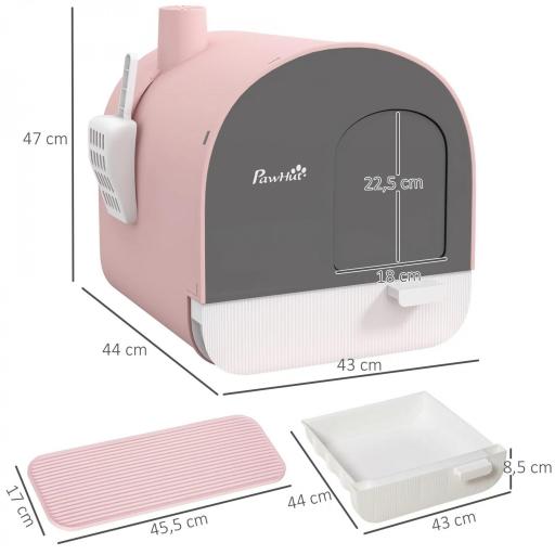 Arenero para Gatos Caja de Arena Cerrada para Gatos con Bandeja Extraíble Pala y Filtro 43x44x47 cm Rosa [1]