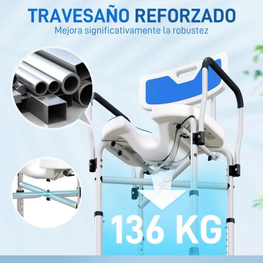 Silla de Ducha con Asiento Ranurado Altura Regulable Antideslizante Respaldo y Reposabrazos Carga 136 kg Azul [3]
