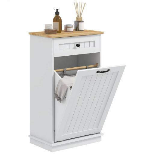 Armario de Baño con Cajón Cesto para la Ropa y Diseño Anti-vuelco Mueble de Baño Moderno 52x33x90 cm Blanco [8]