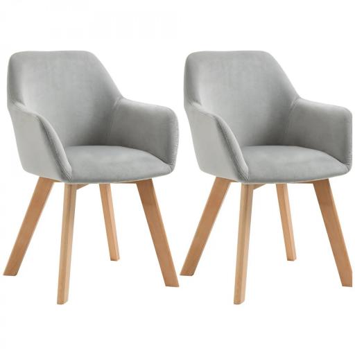 Juego de 2 Sillas de Comedor Modernas Tapizadas en Terciopelo con Patas de Madera para Salón 54x57x80 cm Gris [9]