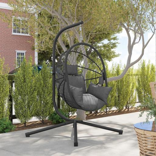 Silla Colgante Huevo con Soporte con Cesta Plegable Cojín y Reposacabezas para Interior y Exterior Carga 120 kg Gris [7]