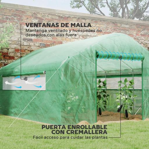 Invernadero de Túnel 4x3x2 m con 2 Ventanas Cubierta de PE Anti-UV y 1 Puerta Enrollable con Cremallera Verde [5]