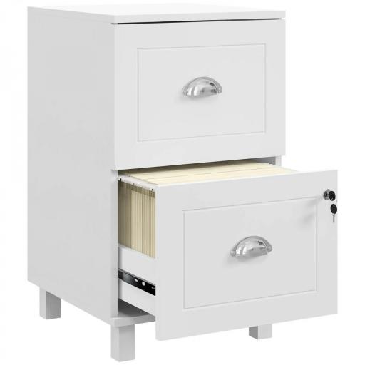 Archivador con Cerradura y 2 Cajones Barras Ajustables para Carpetas A4 y Carta Diseño Compacto 40x41,5x67,5 cm Blanco [8]