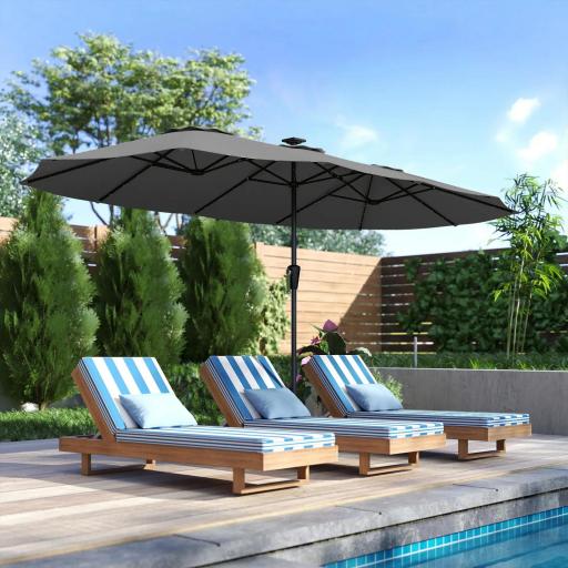 Sombrilla Doble de Jardín 4x2 m con 36 Luces LED UPF50+ Manivela 12 Varillas Resistente al Agua Gris Oscuro [3]