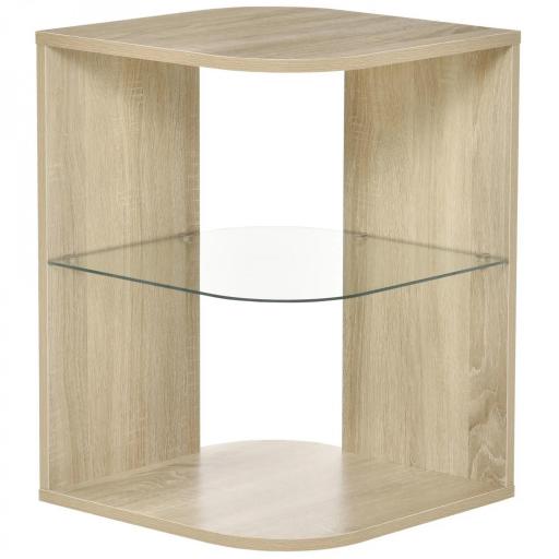 Mesita Auxiliar de Salón Moderna Mesilla de Noche con 3 Estantes Tablero de Cristal Mesita de Café para Sala de Estar Dormitorio 40x40x56 cm Madera Natural [8]