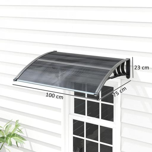 Marquesina de Protección contra Sol y Lluvia 100x75x23 cm con Cubierta de Policarbonato para Puertas y Ventanas Negro [1]