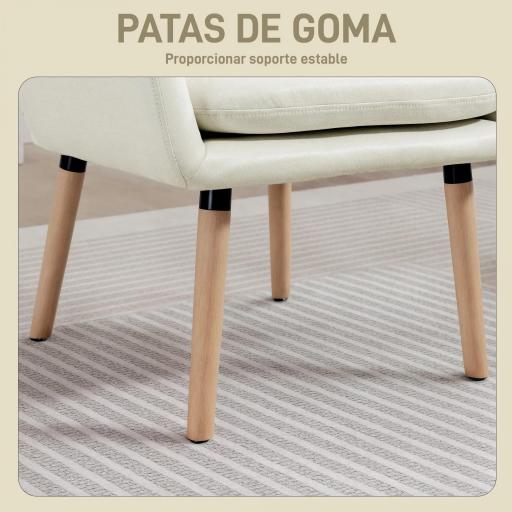 Sillón de Salón Moderno Acolchado de Doble Capa Tapizado en Cuero Sintético Patas de Madera 68x74x89 cm Crema [4]