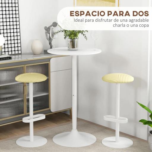 Mesa Alta de Bar Redonda Mesa de Cocina Moderna con Encimera Laminada y Marco de Acero para 2 Personas Ø60x102 cm Blanco [2]
