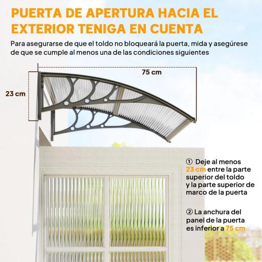 Marquesina para Puertas y Ventanas 100x75 cm con Paneles de Policarbonato Barra de Aluminio Transparente [3]
