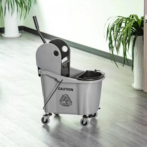 Cubo de Fregona con Ruedas 36L Carro de Limpieza con Escurridor de Presión y 2 Cubetas Separadas 54x41x91,5cm Gris [7]