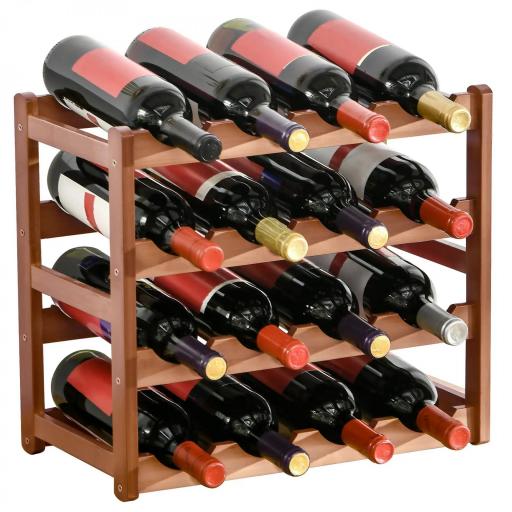 Botellero de Madera Bambú de 4 Niveles para 16 Botellas de Vino Carga Máxima 75 kg 43x23,5x38 cm Marrón [9]