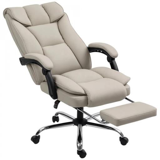 Silla de Escritorio con Reposapiés Respaldo Reclinable Acolchado Grueso Tapizada en Cuero Sintético Caqui [9]