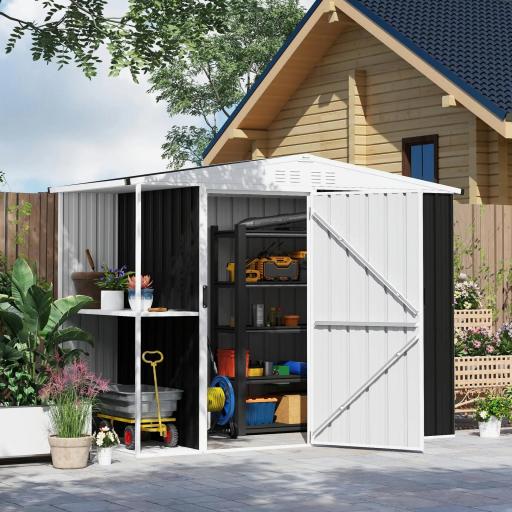 Cobertizo de Jardín con 2 Estantes Puerta con Cerradura y Estructura Resistente en Acero Galvanizado 245x117x161/180 cm