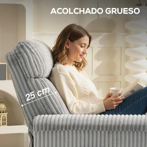 Sillón Relax Reclinable Manual Tapizado en Pana Instalación Rápida Reposapiés Acolchado Grueso Gris Claro [6]