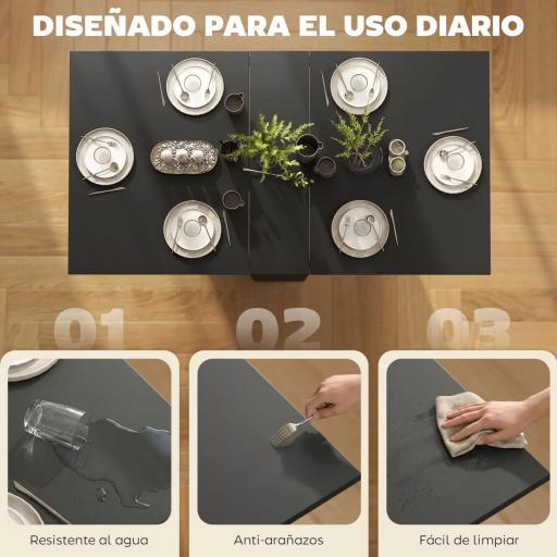 Mesa de Cocina Plegable con 2 Ruedas 2 Estantes de Almacenaje y 2 Alas Abatibles Estilo Moderno 75x140x74 cm Negro [7]