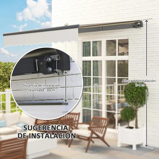 Toldo Retráctil Manual con Luces LED Solares Inclinación Ajustable 45-90° y Protección UPF50+ Exterior 3x2,5 m Crema [6]