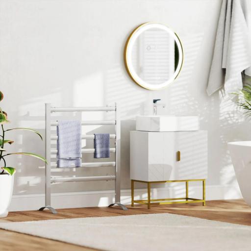 Espejo de Baño con Luz LED Táctil Función de Memoria Brillo y Color Ajustable y Reloj Ø60x4 cm Dorado [5]