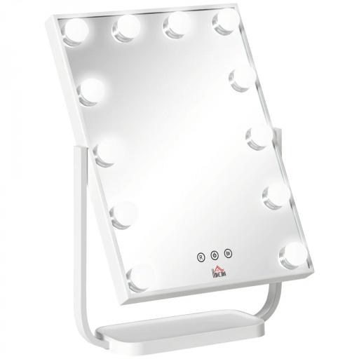 Espejo de Maquillaje con Luz Espejo Hollywood de Mesa con 12 LED 3 Modos y Luz Ajustable Pantalla Táctil y Función de Memoria para Dormitorio Baño 32,8x11x47,4 cm Blanco [8]